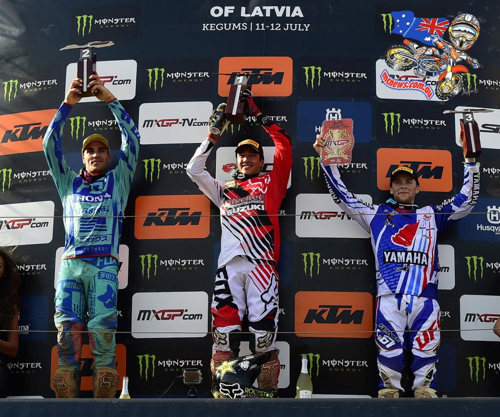 MXGP - 2015 - Rnd 12 - Kegums, Latvia - Podium 1. Glenn Coldenhoff (NED, SUZ), 47 points; 2. Gautier Paulin (FRA, HON), 40 p.; 3. Romain Febvre (FRA, YAM), 38 p