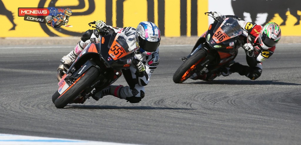 Braeden Ortt (551) won his second straight KTM RC 390 Cup race on Saturday to keep his championship hopes alive. Anthony Mazziotto III (516) was a close second. 