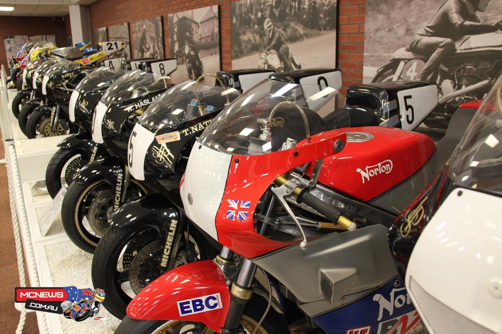 An impressive line-up of rotary engined Nortons at the National Motorcycle Museum