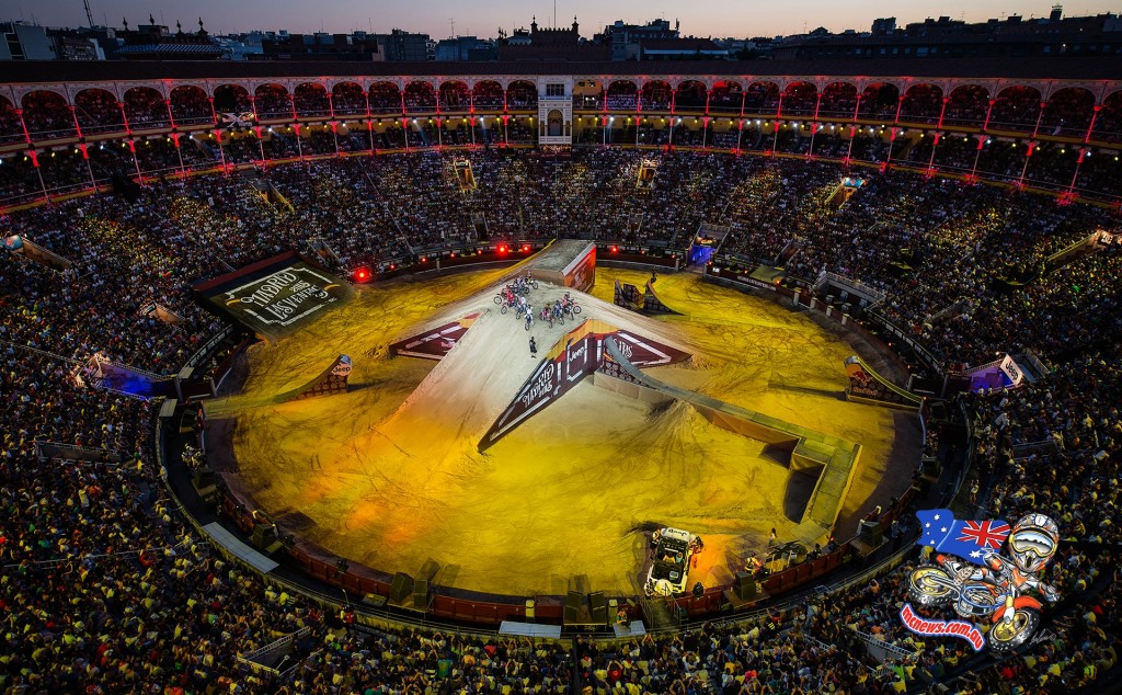 The Plaza de Toros de Las Ventas seen during the finals of the third stage of the Red Bull X-Fighters World Tour in Madrid, Spain on July 10, 2015.