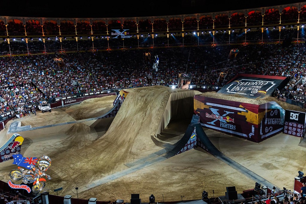 Australian Rob Adelberg performs during the finals of the third stop of the Red Bull X-Fighters World Tour at the Plaza de Toros de Las Ventas, in Madrid, Spain on July 10, 2015.