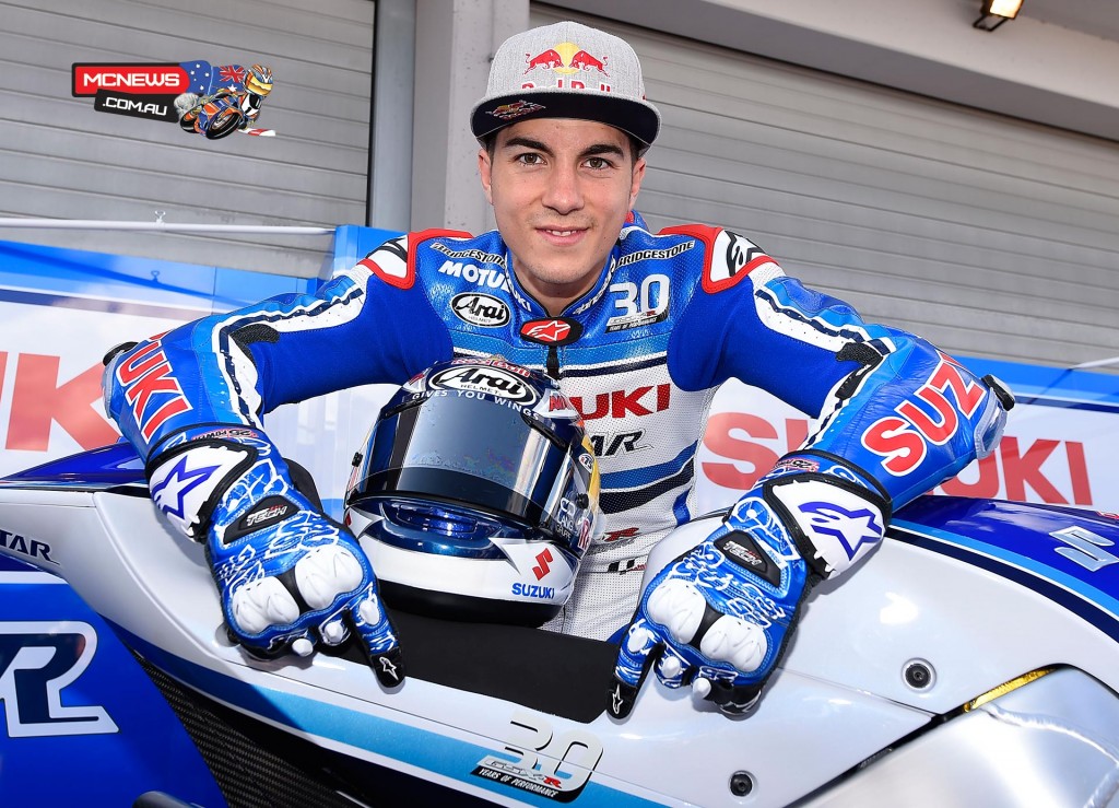 Suzuki-MotoGP-Sachsenring-30th-Livery-Reveal-Maverick-Vinales Team Suzuki MotoGP celebrate the 30th Anniversary of the Suzuki GSX-R machine at Sachsenring MotoGP 2015 - Maverick Vinales