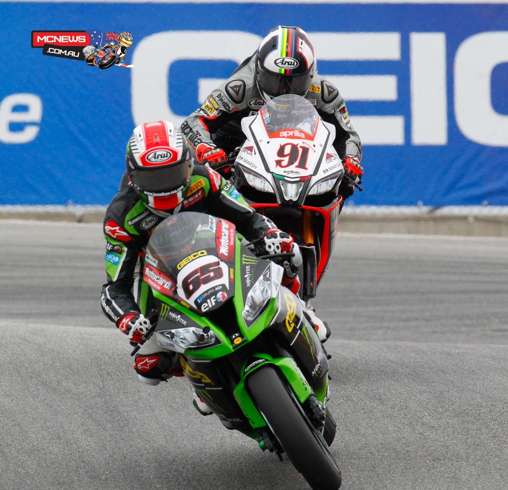 World SBK 2015 - Laguna Seca - Jonathan Rea leads Leon Haslam