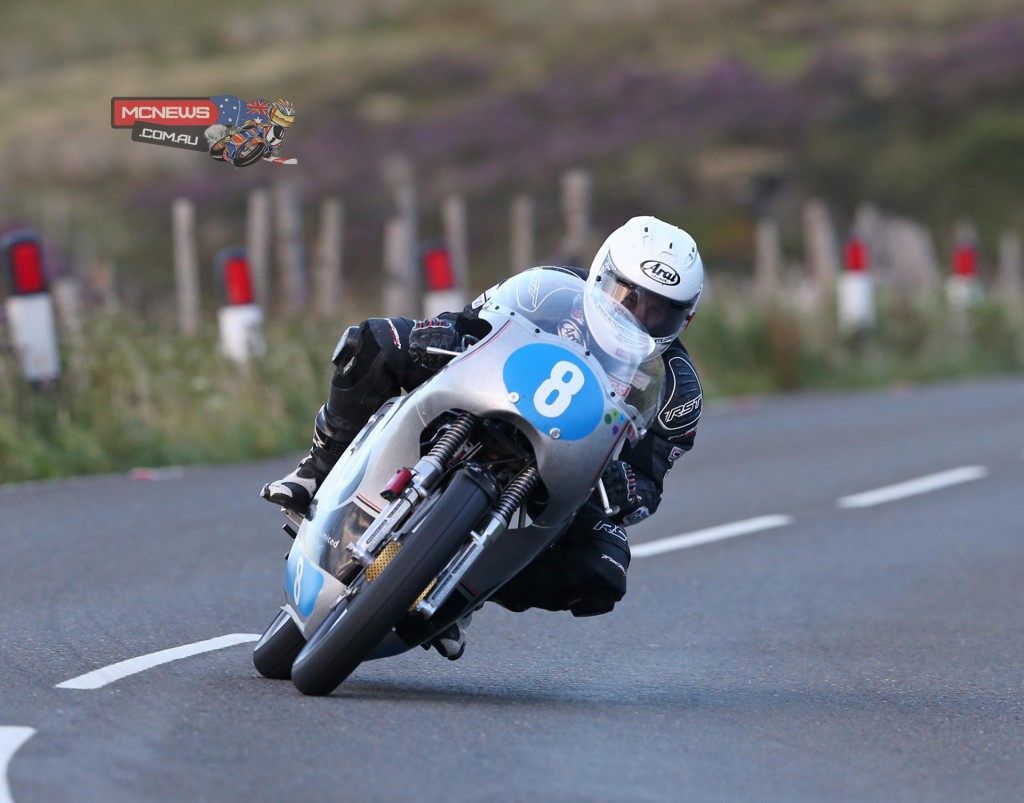 Danny Webb took to riding classic British singles like a duck to water. Here he is on the Molnar Manx 350cc during Thursday’s Classic TT qualifying session.