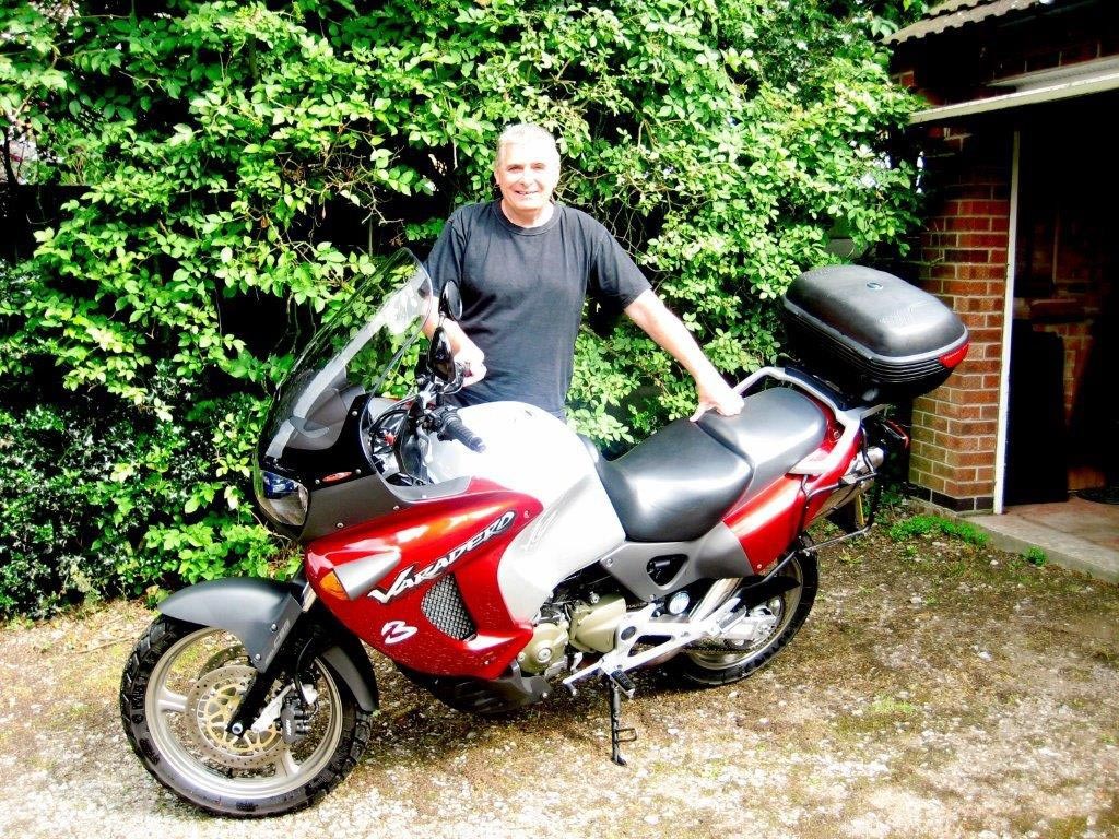 Me & Valerie in the UK – where this all started! My ride in the UK and Europe, a 2003 Honda Varadero.