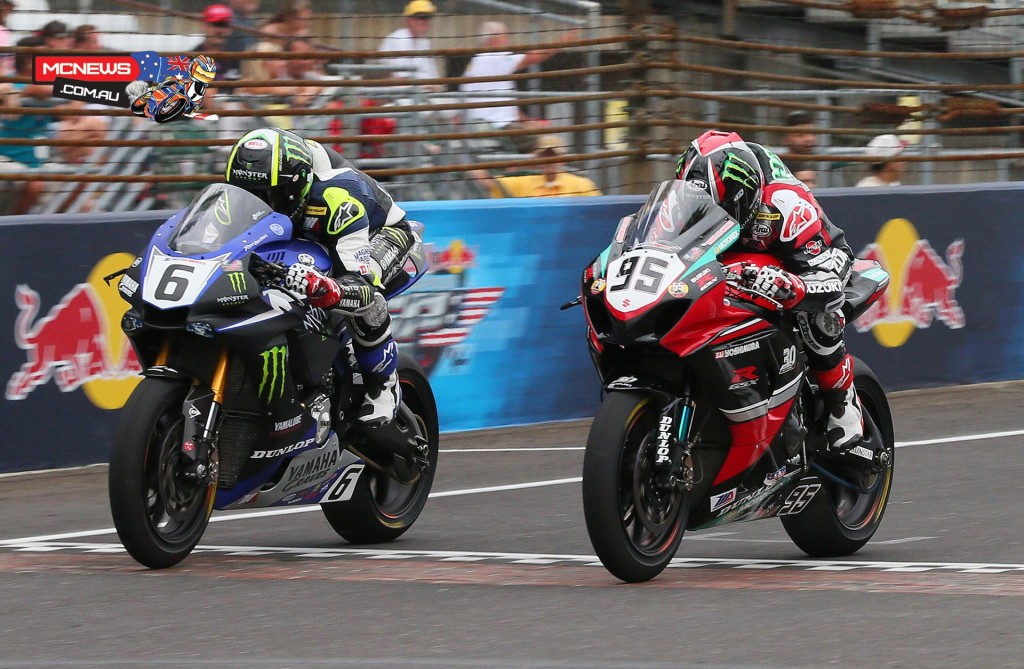 MotoAmerica - Indy Superbike - Cameron Beaubier (6) and Roger Hayden (95) were this close all weekend, the pair finishing first and second again on Sunday at Indianapolis Motor Speedway. Photos by Brian J. Nelson.