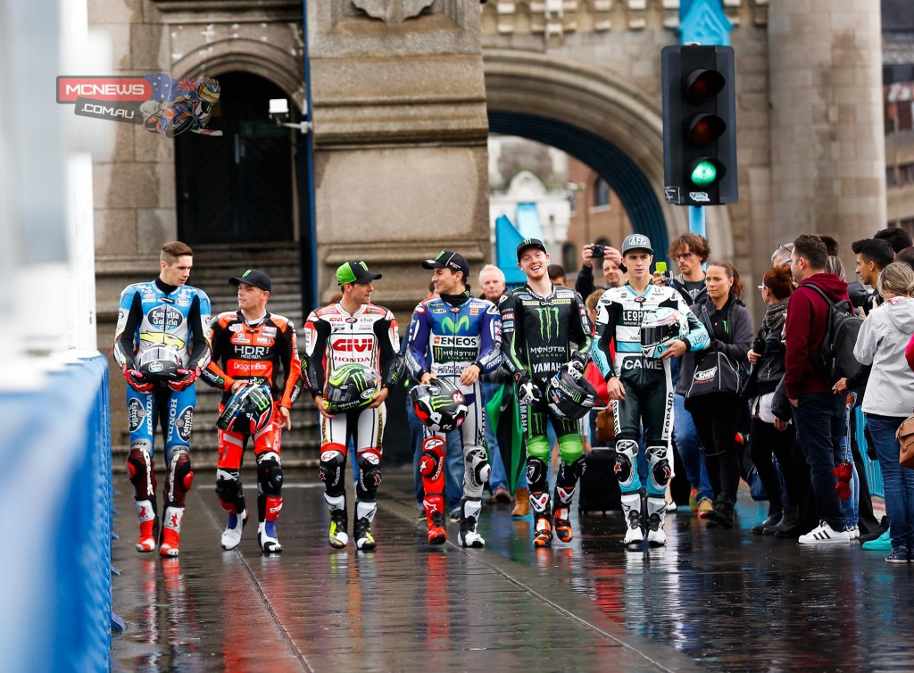 MotoGP riders on London's Tower Bridge