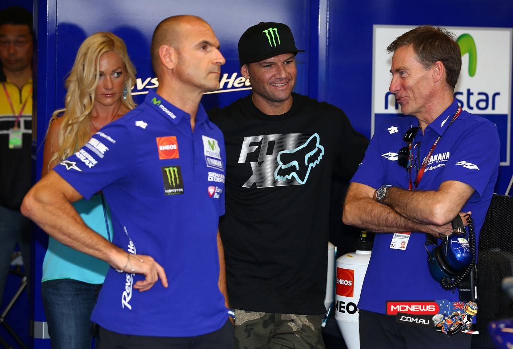 Chad Reed spent last weekend with the Factory Yamaha MotoGP squad at Indianapolis. Reed is pictured here with Massimo Meregalli (Movistar Yamaha MotoGP Team Director) and Lin Jarvis (Managing Director, Yamaha Motor Racing)