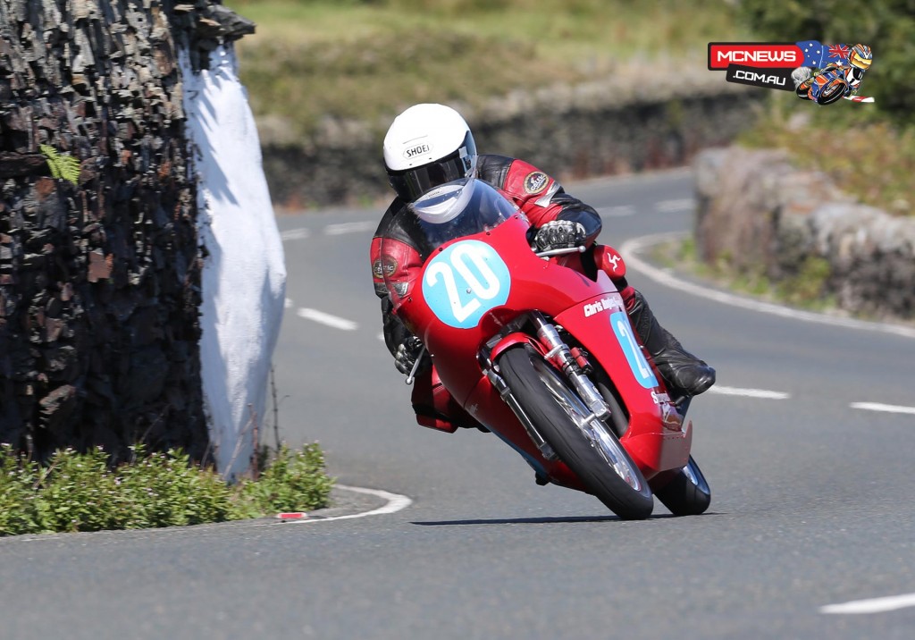 Phil McGurk, second in the Okells 350cc race, making his way up to the Gooseneck