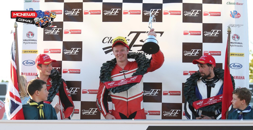 The Motorsport Merchandise F2 Classic TT race podium - James Cowton, Ryan Kneen and Rhys Hardisty