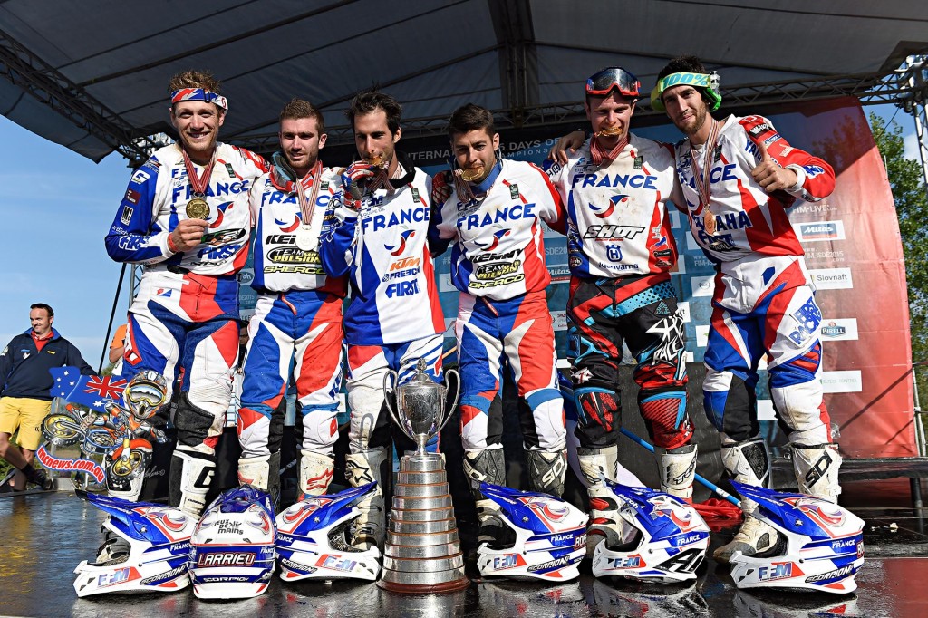 Delivering the victory for France in Kosice, Marc Bourgeois - Yamaha, Anthony Boissiere - Sherco, Loic Larrieu - Sherco, Antoine Basset - KTM, Jeremy Joly - KTM and Mathias Bellino