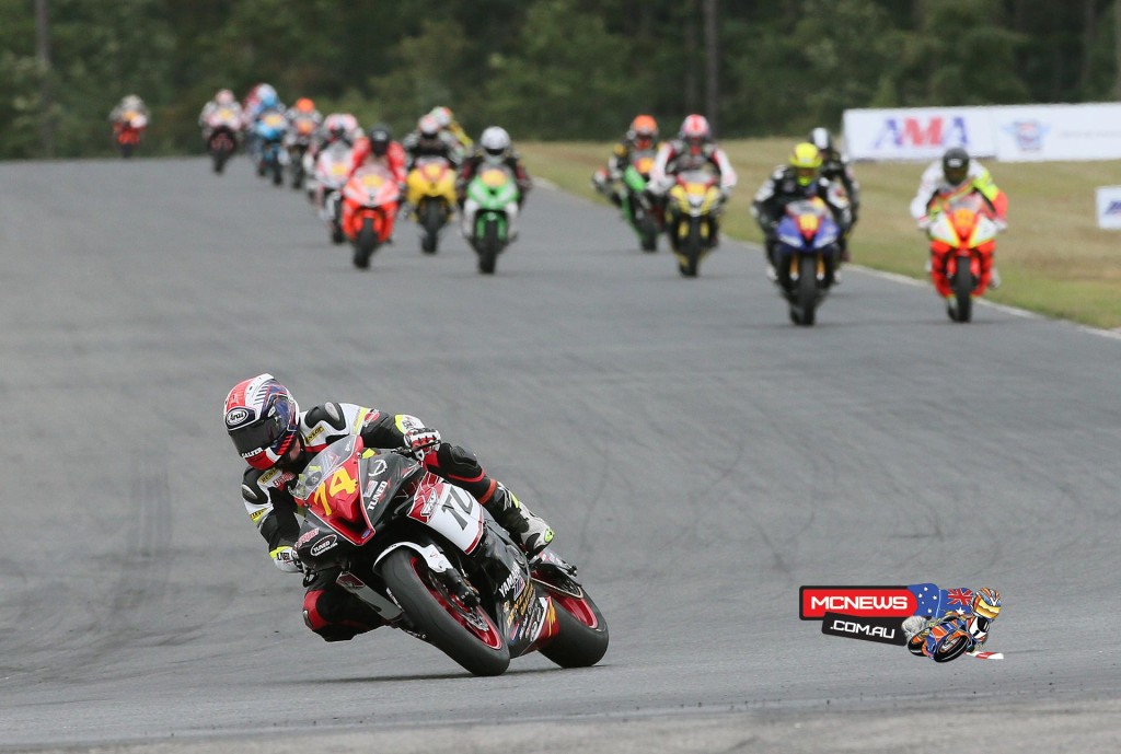 Bryce Prince (74) jumped out front early and won the Bazzaz Superstock 600 class on Sunday.