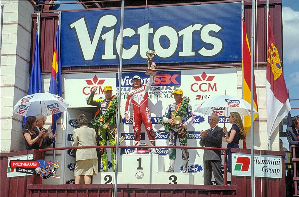 Carl Fogarty (GBR) atop the podium - 1993