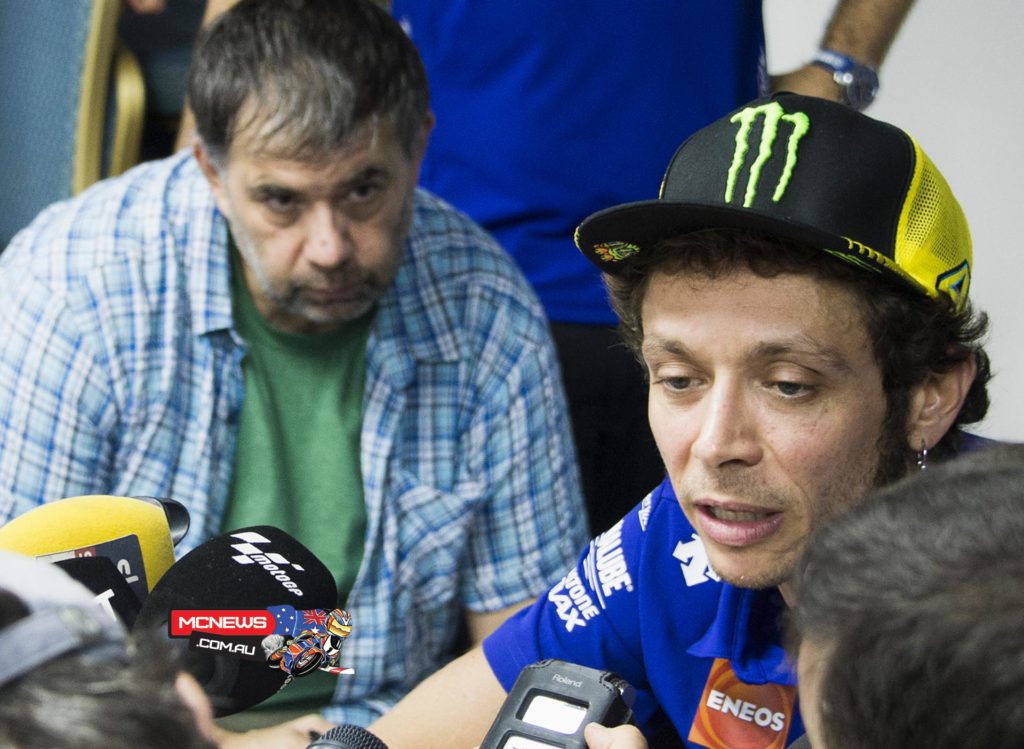Valentino Rossi talks to the media about the Sepang MotoGP incident