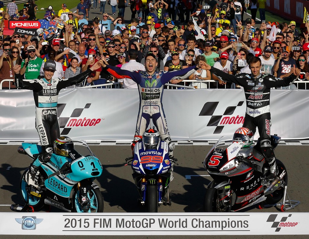 MotoGP 2015 Champions- Jorge Lorenzo - Johann Zarco and Danny Kent