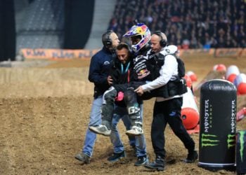 Stewart getting helped from the track