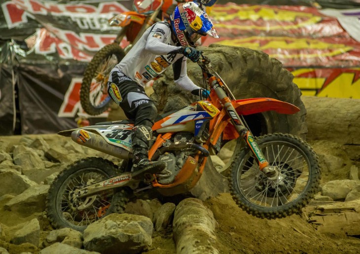 Taylor Robert played spoiler. Robert had Webb in his sights by the midway point and eventually got around the leader and ran off with the win, his first AMA EnduroCross of the year and the second of his career.