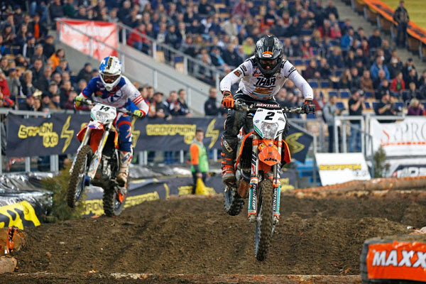 KTM's Cody Webb (USA) secures a dramatic victory inside the Atlas Arena at round one of the 2015/16 in Lodz, Poland.