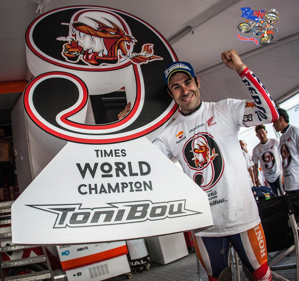 Toni Bou increased his tally to nine outdoor championships and nine indoor. The Repsol Honda Team rider rounded off the 2015 season with a third individual title – the Spanish Championship – as well as scoring an eleventh title with the Spanish national team at Trial des Nations.