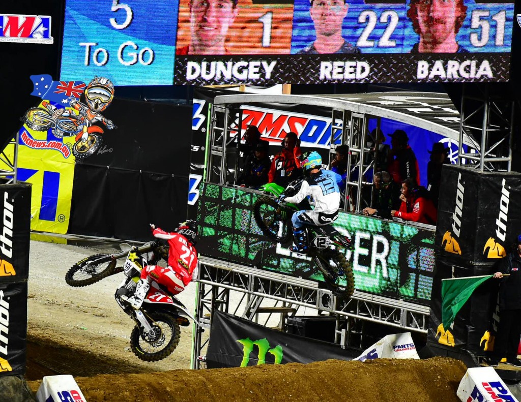 Anderson (left) was initially credited with third, but was later penalised and dropped to fifth - AMA SX 2016 - Round Two - San Diego - Image by Hoppenworld