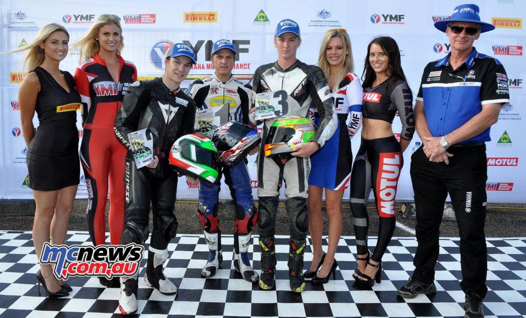 Yamaha YZF-R3  Podium - Winner Zac Levy; Callum Alderson 2nd and Hunter Ford 3rd - ASBK 2016 at Wakefield Park