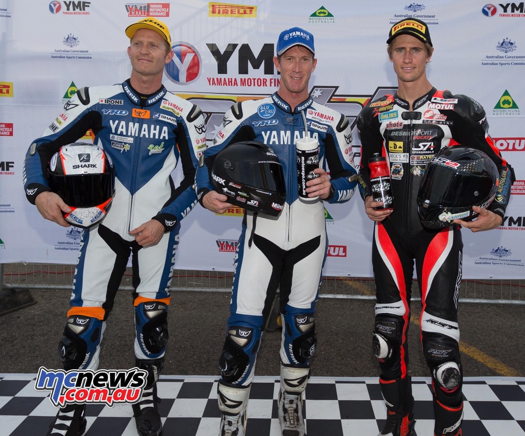 ASBK 2016 - Round Three - Sydney Motorsports Park - Superpole - Wayne Maxwell (1st) - Glenn Allerton (2nd) - Mike Jones (3rd) - Image by TBG 