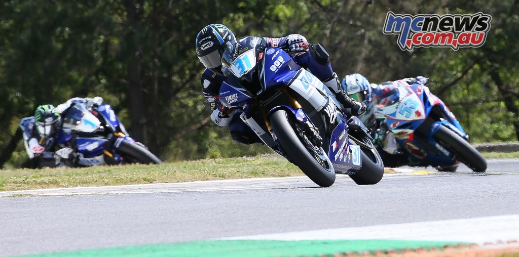 Garrett Gerloff (31) kept his perfect Supersport season intact with a win over Valentin Debise (53) and JD Beach (1).