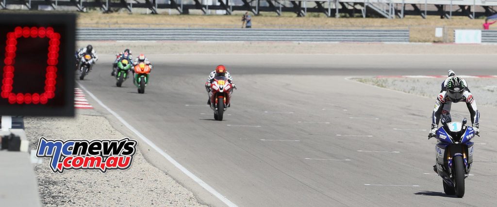 Defending series champion JD Beach (1) celebrates a dominating victory in the Supersport final on Friday in Utah. Photography by Brian J. Nelson.