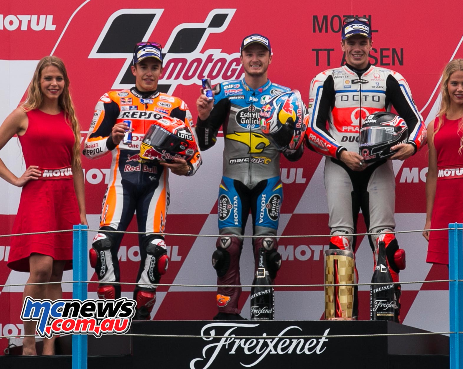 MotoGP 2016 - Round Eight - Assen - MotoGP Podium - Jack Miller, Marc Marquez- Scott Redding