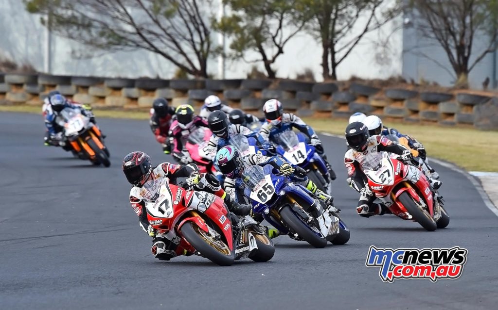 ASBK 2016 -Morgan Park - Superbike Race Two - Image by Keith Muir - Troy Herfoss leads the field away