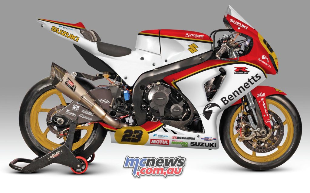 Barry Sheene inspired livery for the Bennetts Suzuki GSX-R1000 at Brands Hatch