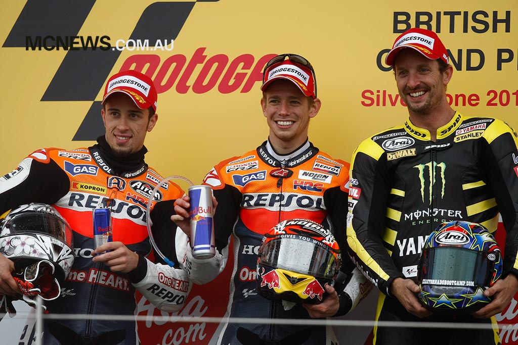 GPpod_11GP06_3770_AN MotoGP 2011 - Silverstone - Image by AJRN - Casey Stoner 1st - Andrea Doviziso 2nd - Colin Edwards 3rd