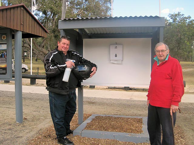 Grey Gum Cafe - Helmet Vistor Cleaning Station - Noel taylor from Hills District Ulysses on the left and John Grace on the right