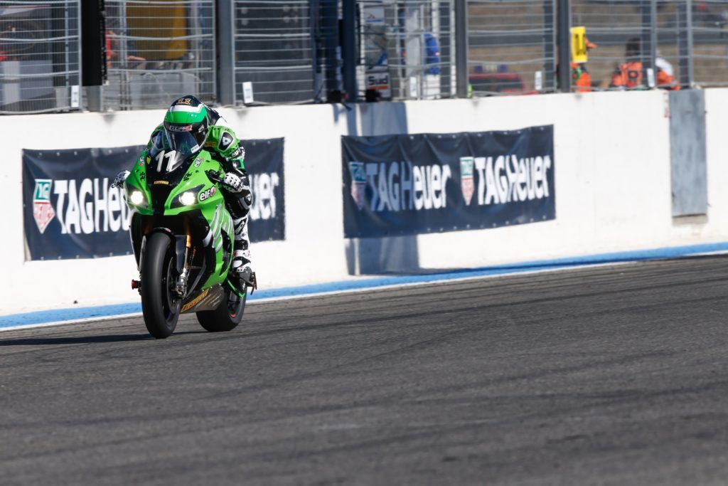 The #11 SRC Kawasaki ridden by Randy de Puniet, Gregory Leblanc and Fabien Foret.