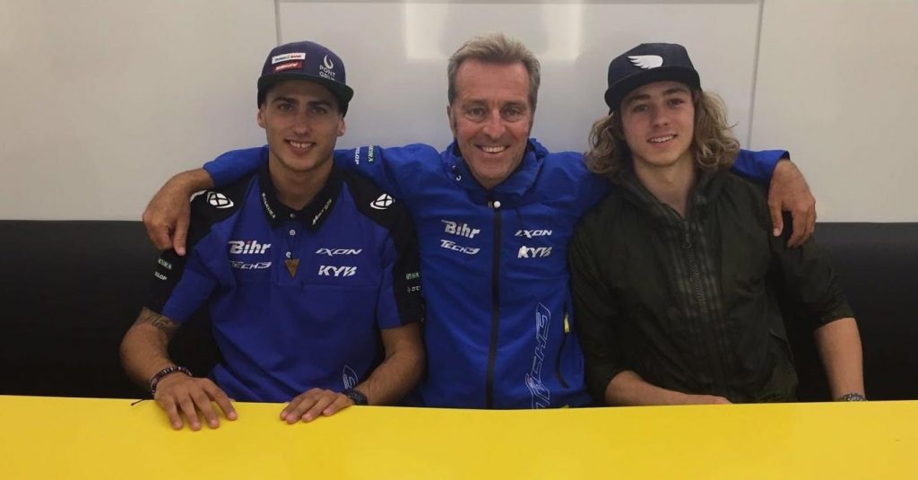 Xavi Vierge with Tech3 boss Herve Poncharal and new Moto2 team recruit Ramy Gardner