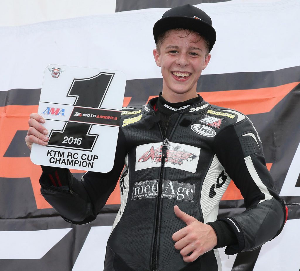Brandon Paasch wrapped up the MotoAmerica KTM RC Cup title with a victory on Saturday at New Jersey Motorsports Park. Photos by Brian J. Nelson.