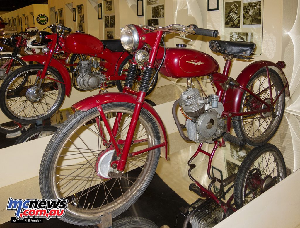 An unrestored 1949/1950 Ducati 60 Sport in the Morbideli Museum, Italy. Left side.