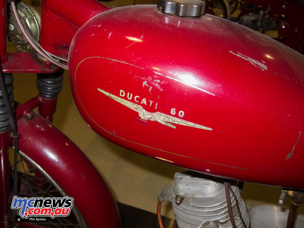 1949/1950 Ducati 60 Sport tank, unrestored, in the Morbideli Museum, Italy.