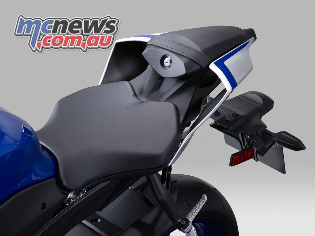 2017 Yamaha YZF-R6, a new seat design has created an improved riding position for road and track.