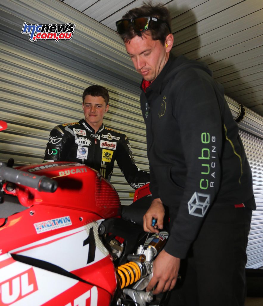 Callum Spriggs with Ben Henry and the DesmoSport Ducati - Image by Mark Bracks
