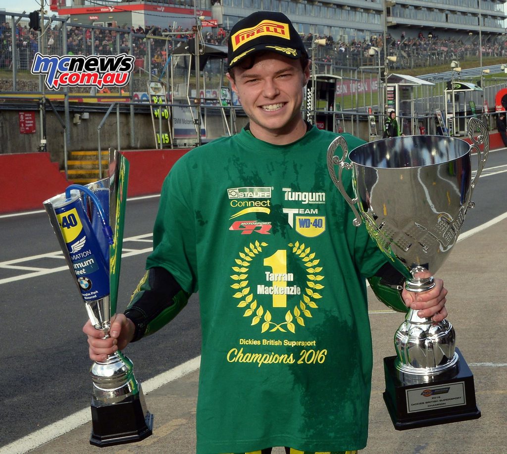 Tarran Mackenzie when he won the 2016 Dickies British Supersport Championship - The youngster will be Brookes' teammate in BSB 2018