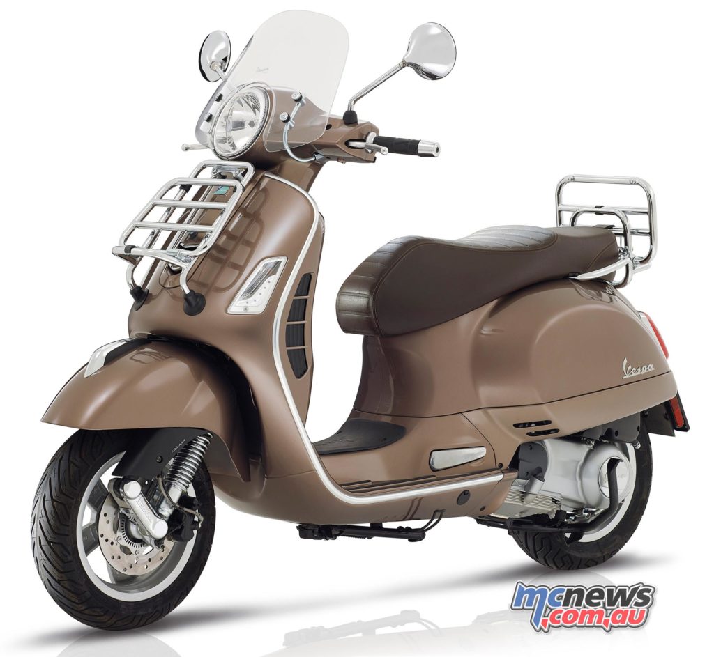 The 2017 Vespa GTS Touring 300 with luggage racks and screen.