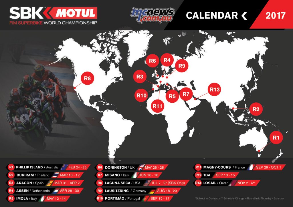 2017 World Superbike Calendar - Provisional