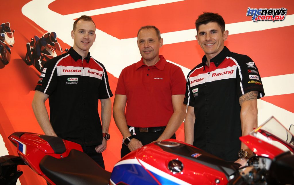 Honda Racing's Dan Linfoot, Havier Beltran (Team Manager) and Jason O'Halloran