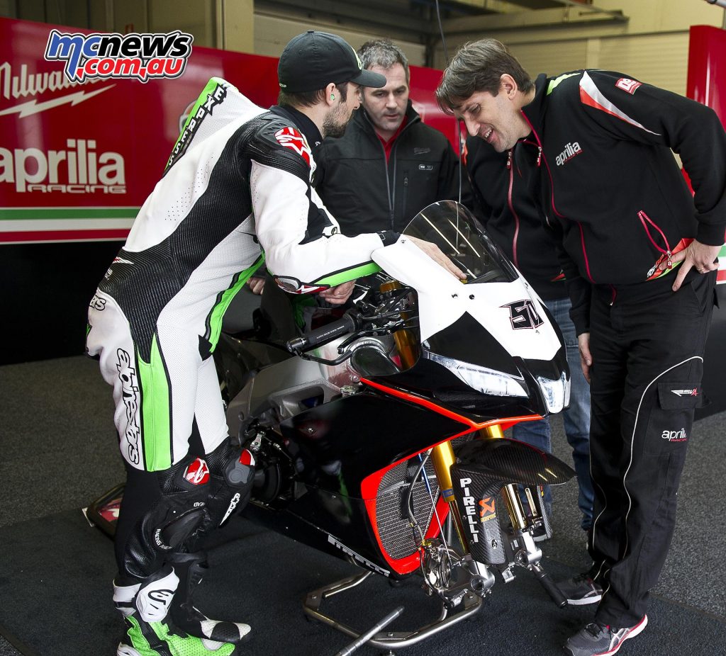 Eugene Laverty gets to grips with the Milwaukee Aprilia