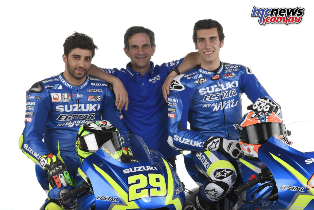 2017 Suzuki Ecstar MotoGP Team - Andrea Iannone, Davide Brivio, Alex Rins