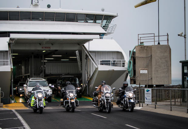 Heading off the Sorrento-Queenscliff ferry ahead of joining the start of The Great Ocean Road