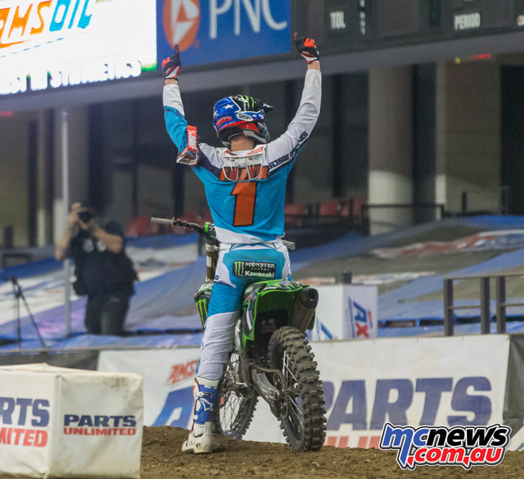 2017 AMA Arenacross Round 5 - Gavin Faith celebrates his win