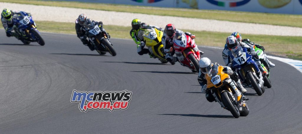 ASBK 2017 - Round Two - Phillip Island - Race Two - Image by TBG - Daniel Falzon leads