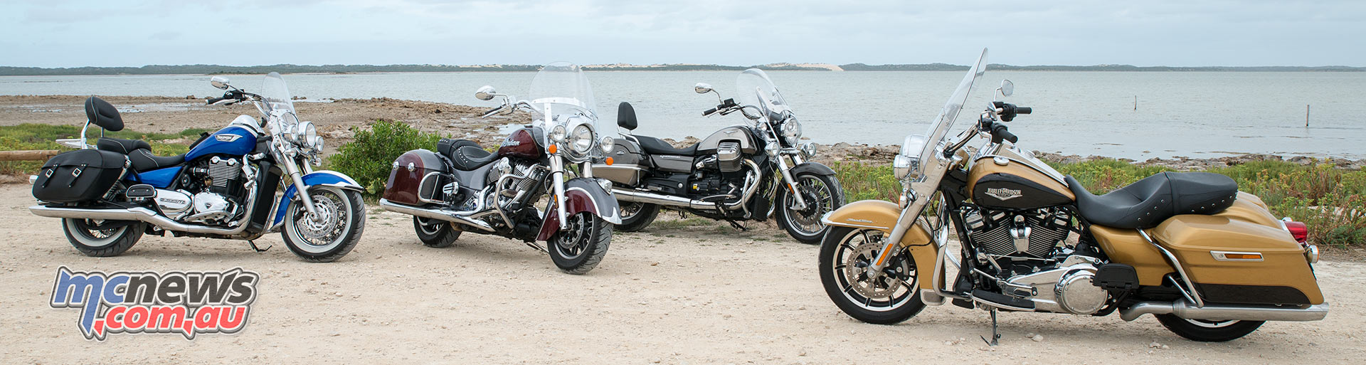 Harley-Davidson Road King, Indian Springfield, Triumph Thunderbird LT and Moto Guzzi California Touring - Coorong